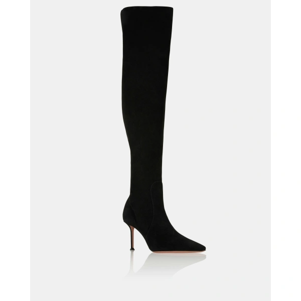Aquazzura Vespera OTK Boot 75 in Black, view 2 | Knee-High Boots