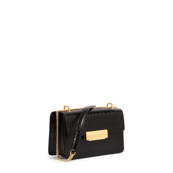 Ateliers Auguste Alma in Black Croco-Embossed Leather Baguette Bag, view 2