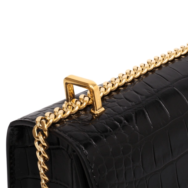 Ateliers Auguste Alma in Black Croco-Embossed Leather Baguette Bag, view 3