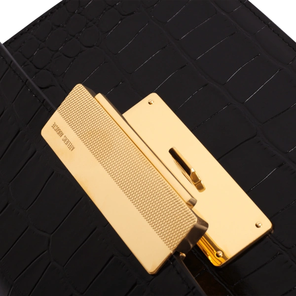 Ateliers Auguste Alma in Black Croco-Embossed Leather Baguette Bag, view 4