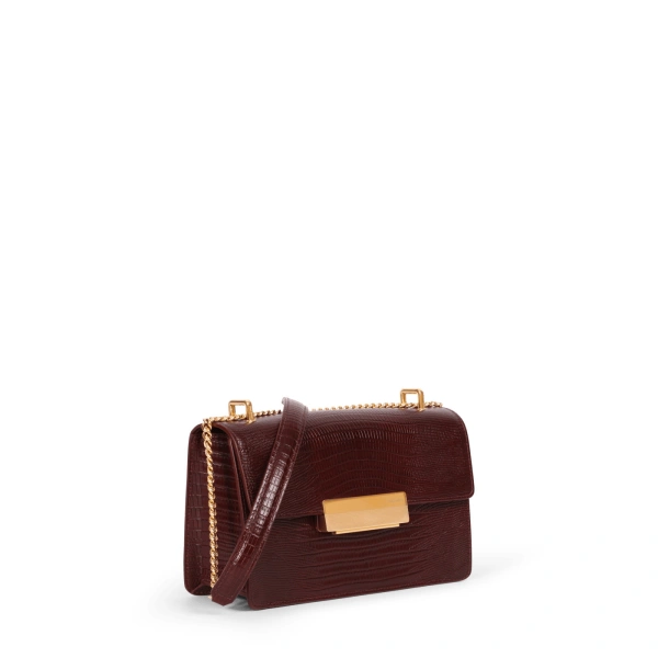 Ateliers Auguste Alma in Burgundy Lizard-Embossed Leather Baguette Bag, view 2