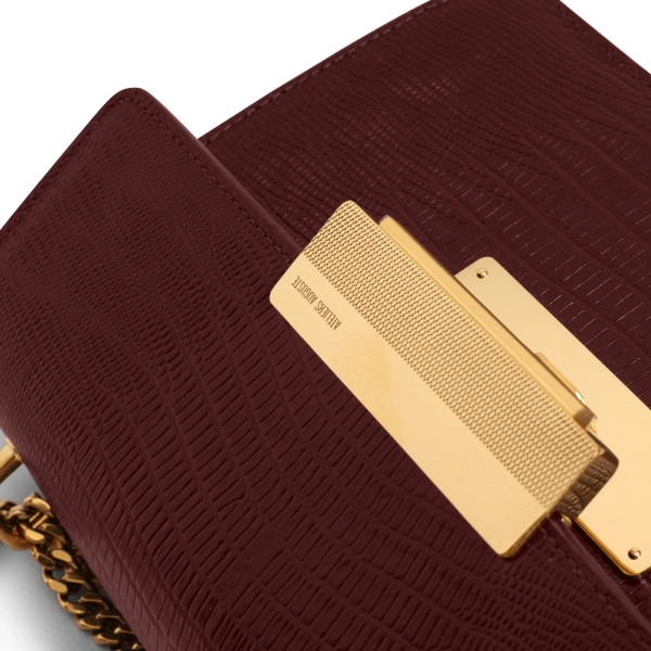 Ateliers Auguste Alma in Burgundy Lizard-Embossed Leather Baguette Bag, view 3