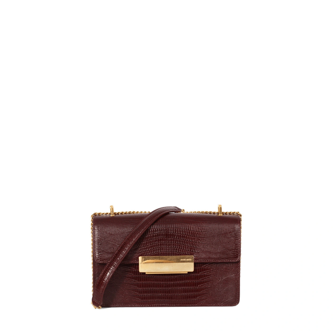Ateliers Auguste Alma in Burgundy Lizard-Embossed Leather Ateliers Auguste Alma in Burgundy Lizard-Embossed Leather Baguette Bag