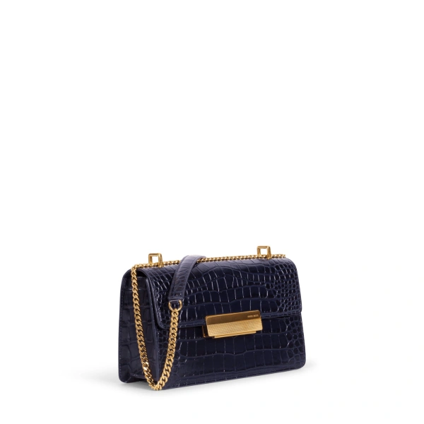 Ateliers Auguste Alma in Midnight Blue Croco-Embossed Leather Baguette Bag, view 2