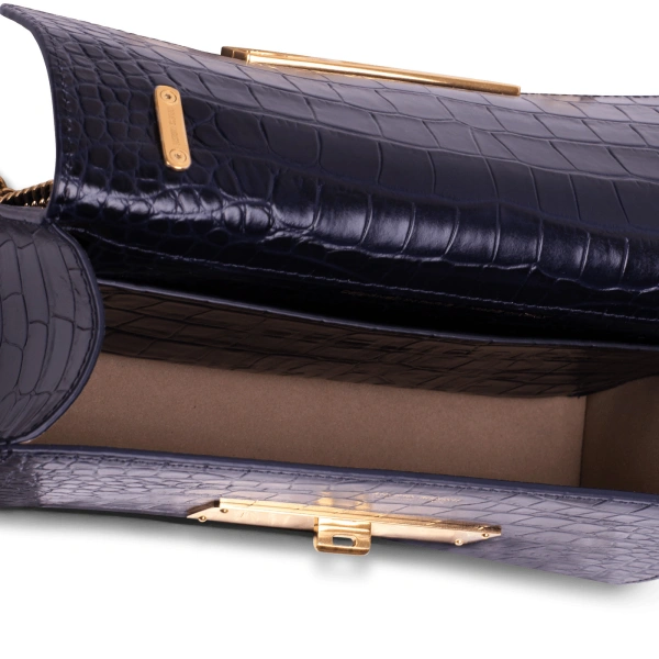 Ateliers Auguste Alma in Midnight Blue Croco-Embossed Leather Baguette Bag, view 3