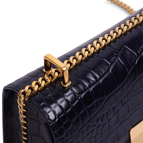 Ateliers Auguste Alma in Midnight Blue Croco-Embossed Leather Baguette Bag, view 4