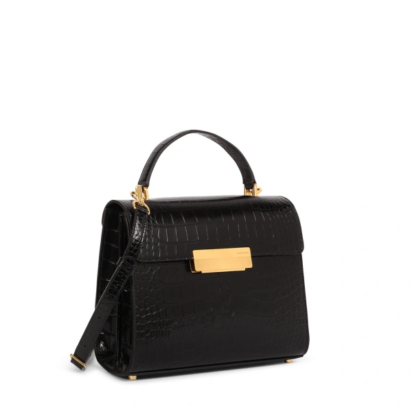 Ateliers Auguste Capucine in Black Croco-Embossed Leather Shoulder Bag, view 2