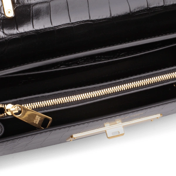 Ateliers Auguste Capucine in Black Croco-Embossed Leather Shoulder Bag, view 6