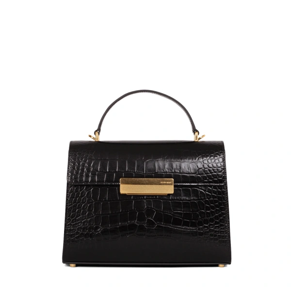 Capucine in Black Croco-Embossed Leather