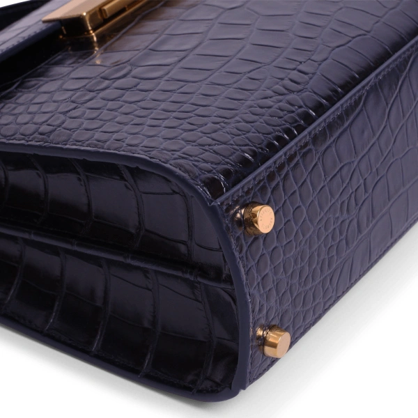 Ateliers Auguste Capucine in Midnight Blue Croco-Embossed Leather Shoulder Bag, view 3