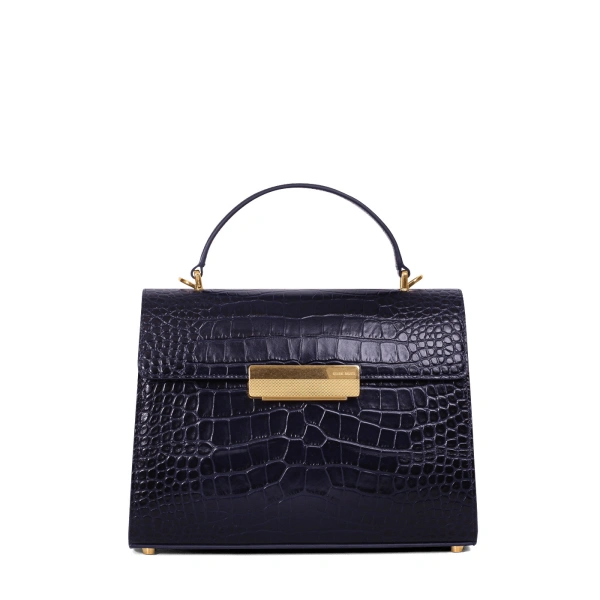Capucine in Midnight Blue Croco-Embossed Leather