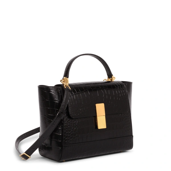 Ateliers Auguste Marly in Black Croco-Embossed Leather Top Handle Bag, view 2