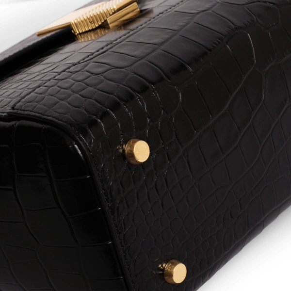 Ateliers Auguste Marly in Black Croco-Embossed Leather Top Handle Bag, view 3