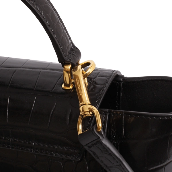 Ateliers Auguste Marly in Black Croco-Embossed Leather Top Handle Bag, view 5