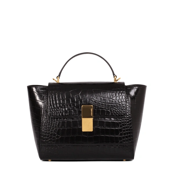 Ateliers Auguste Marly in Black Croco-Embossed Leather Top Handle Bag
