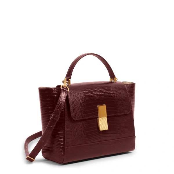 Ateliers Auguste Marly in Burgundy Lizard-Embossed Leather Top Handle Bag, view 2