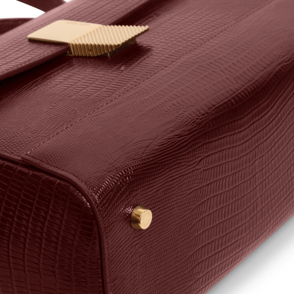 Ateliers Auguste Marly in Burgundy Lizard-Embossed Leather Top Handle Bag, view 3