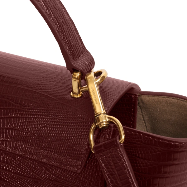Ateliers Auguste Marly in Burgundy Lizard-Embossed Leather Top Handle Bag, view 4