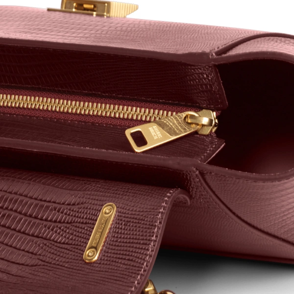 Ateliers Auguste Marly in Burgundy Lizard-Embossed Leather Top Handle Bag, view 5