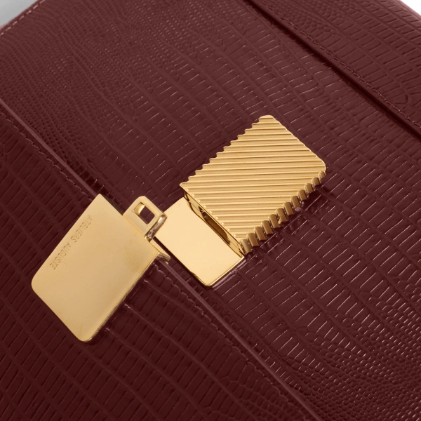 Ateliers Auguste Marly in Burgundy Lizard-Embossed Leather Top Handle Bag, view 6