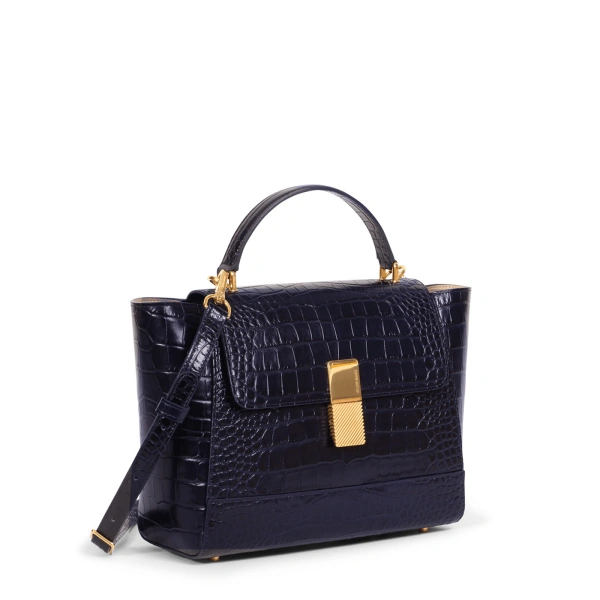 Ateliers Auguste Marly in Midnight Blue Croco-Embossed Leather Top Handle Bag, view 2