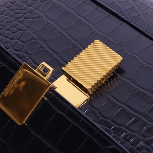 Ateliers Auguste Marly in Midnight Blue Croco-Embossed Leather Top Handle Bag, view 3