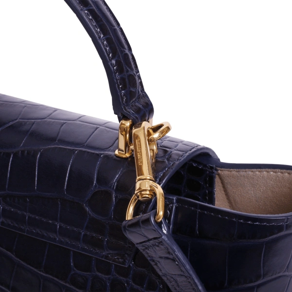 Ateliers Auguste Marly in Midnight Blue Croco-Embossed Leather Top Handle Bag, view 5