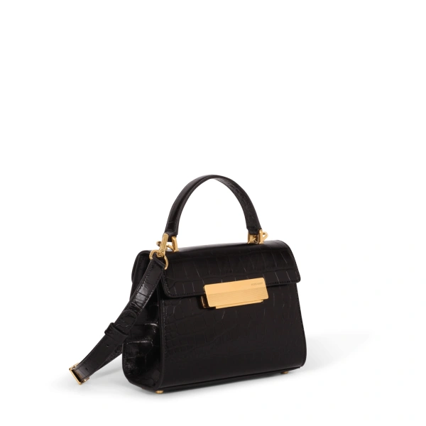 Ateliers Auguste Mini Capucine in Black Croco-Embossed Leather Mini Bag, view 2