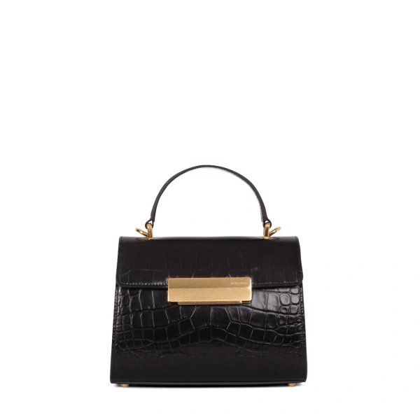 Ateliers Auguste Mini Capucine in Black Croco-Embossed Leather Mini Bag