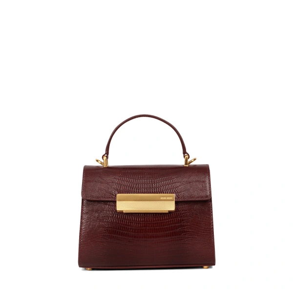 Mini Capucine in Burgundy Lizard-Embossed Leather