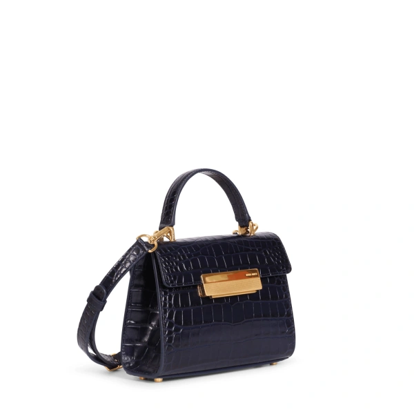 Ateliers Auguste Mini Capucine in Midnight Blue Croco-Embossed Leather Mini Bag, view 2
