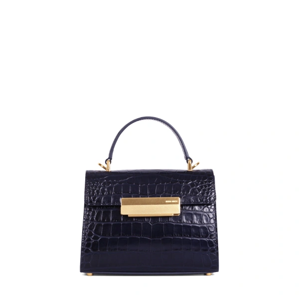 Mini Capucine in Midnight Blue Croco-Embossed Leather
