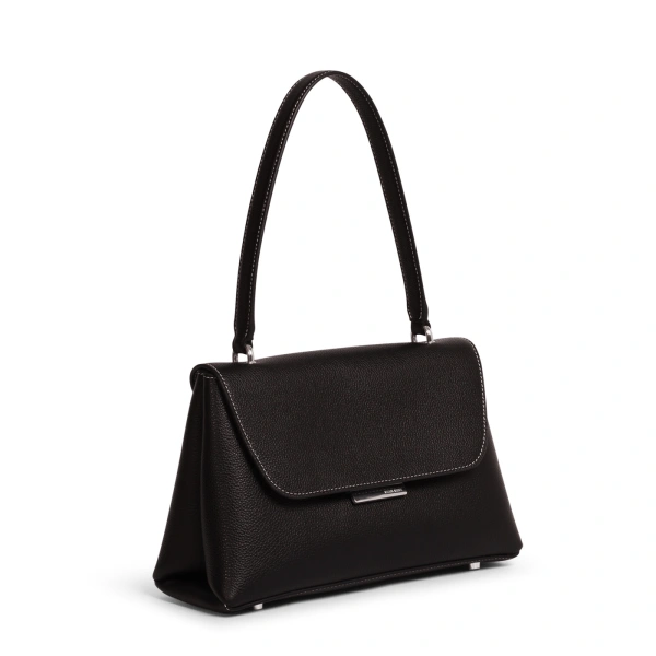 Ateliers Auguste Mini Colette Silver Edition in Black Pebble Leather Small Shoulder Bag, view 2