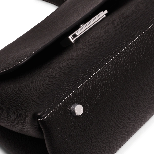Ateliers Auguste Mini Colette Silver Edition in Black Pebble Leather Small Shoulder Bag, view 4