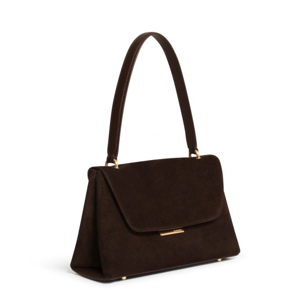 Ateliers Auguste Mini Colette in Chocolate Suede Small Shoulder Bag, view 2