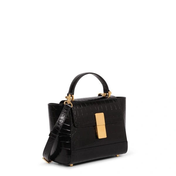 Ateliers Auguste Mini Marly in Black Croco-Embossed Leather Shoulder Bag, view 2
