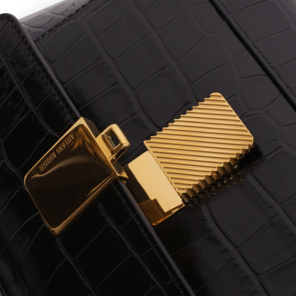Ateliers Auguste Mini Marly in Black Croco-Embossed Leather Shoulder Bag, view 5