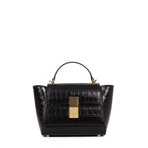 Mini Marly in Black Croco-Embossed Leather