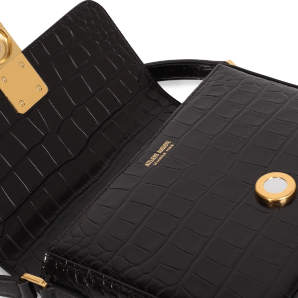 Ateliers Auguste Mini Monceau in Black Croco-Embossed Leather Mini Bag, view 3