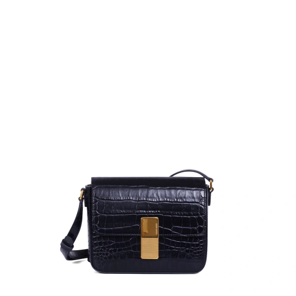 Mini Monceau in Midnight Blue Croco-Embossed Leather
