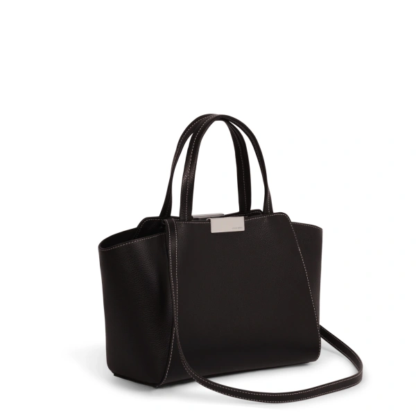 Ateliers Auguste Mini Sévigné Silver Edition in Black Pebble Leather Small Tote Bag, view 2