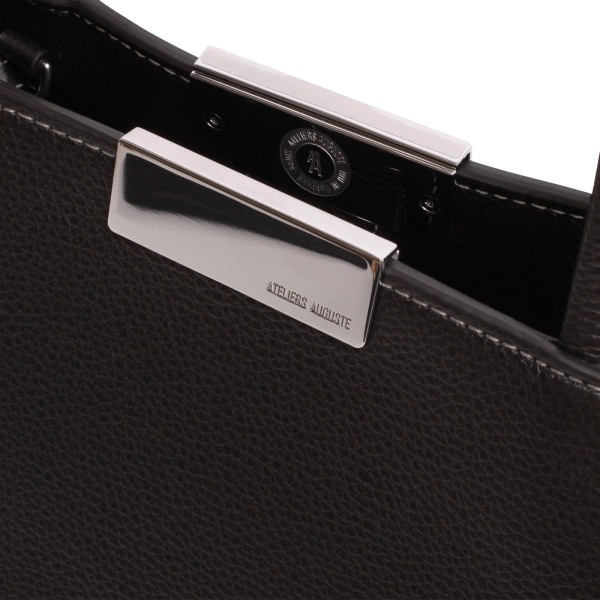 Ateliers Auguste Mini Sévigné Silver Edition in Black Pebble Leather Small Tote Bag, view 4