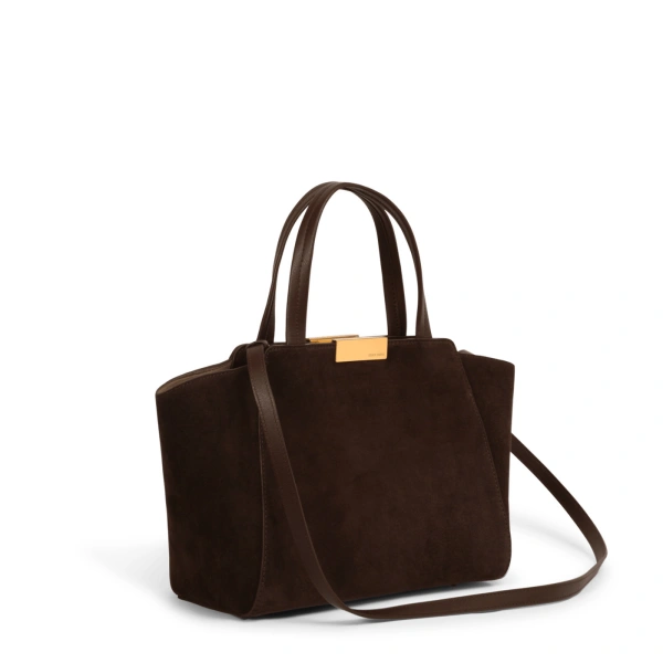 Ateliers Auguste Mini Sévigné in Chocolate Suede Small Tote Bag, view 2