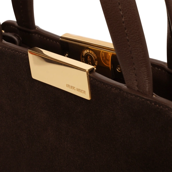 Ateliers Auguste Mini Sévigné in Chocolate Suede Small Tote Bag, view 3