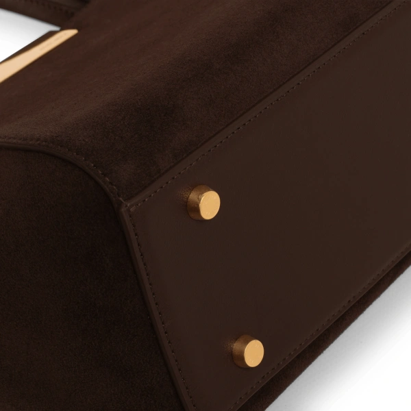Ateliers Auguste Mini Sévigné in Chocolate Suede Small Tote Bag, view 4