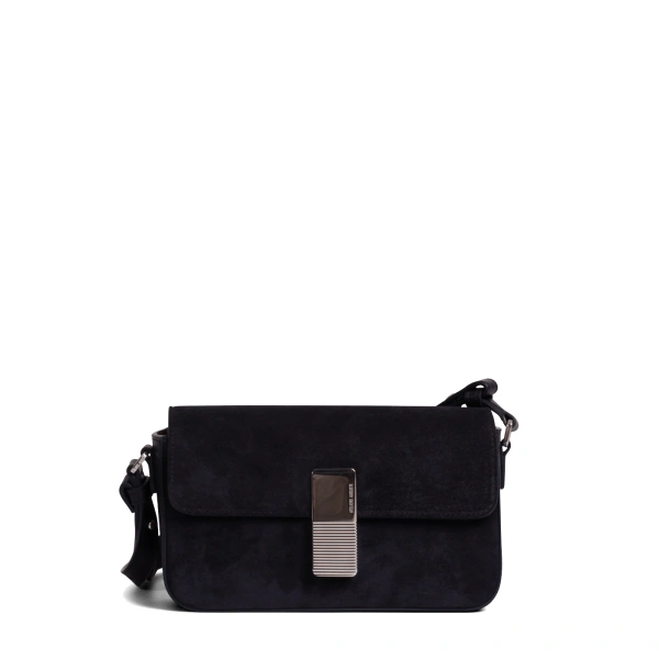 Ateliers Auguste Monceau Baguette Silver Edition in Midnight Blue Suede Baguette Bag