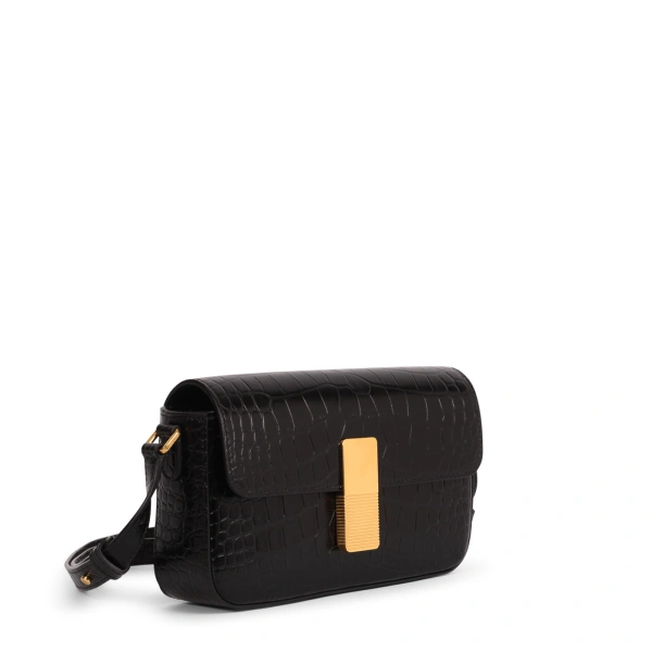 Ateliers Auguste Monceau Baguette in Black Croco-Embossed Leather Baguette Bag, view 2