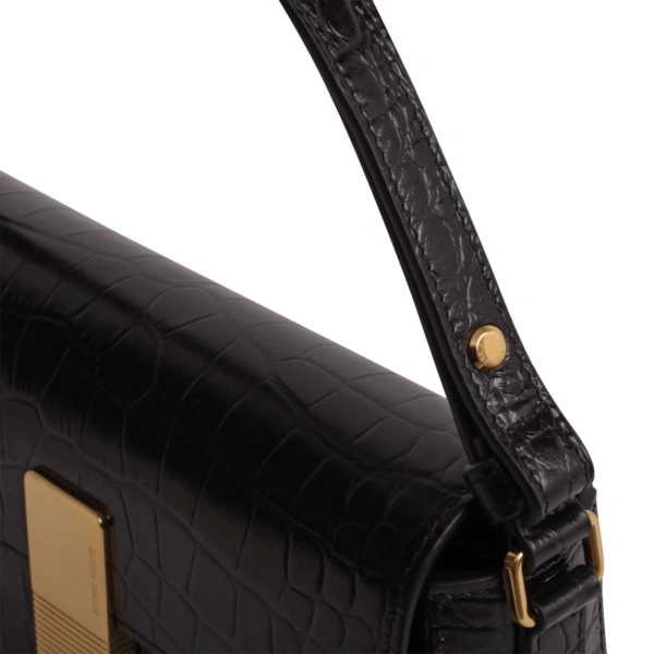 Ateliers Auguste Monceau Baguette in Black Croco-Embossed Leather Baguette Bag, view 3
