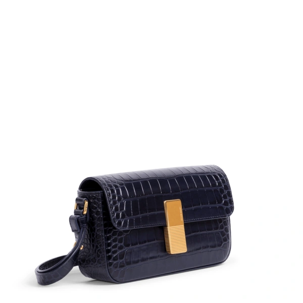 Ateliers Auguste Monceau Baguette in Midnight Blue Croco-Embossed Leather Baguette Bag, view 2