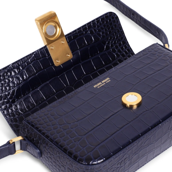 Ateliers Auguste Monceau Baguette in Midnight Blue Croco-Embossed Leather Baguette Bag, view 3